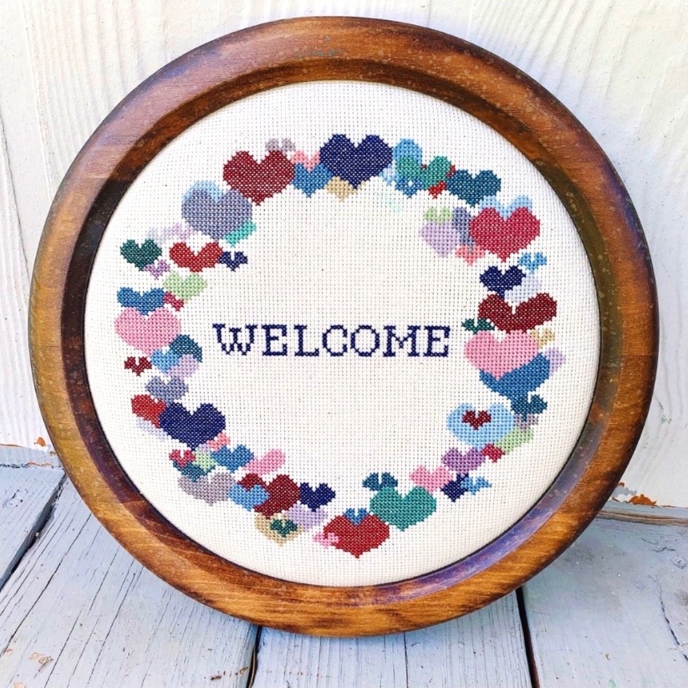 Tufted cross stitch wall decor